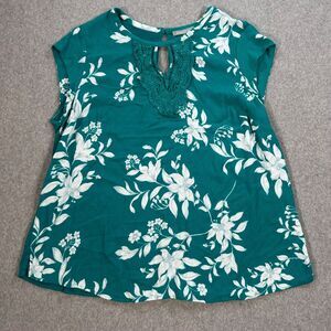 Daniel Rainn Green Cap Sleeve Shirt Women's 3X Crochet Lace Floral Blouse